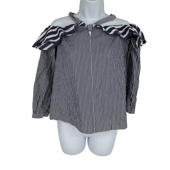 J.Crew Striped Off-The-Shoulder Ruffle Top Size 2 Petite - Picture 2 of 12